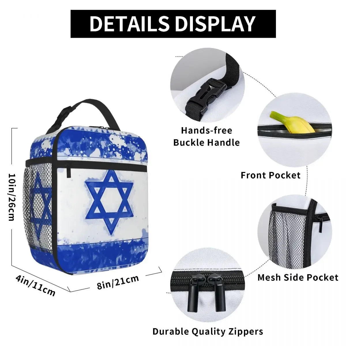 Израел флаг изолирани обяд чанти водоустойчив пикник чанти термичен охладител обяд кутия обяд мъкна за жена работа деца училище3