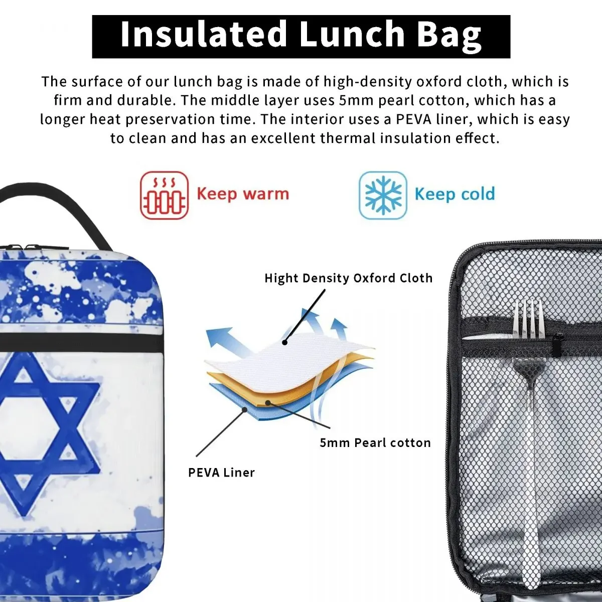 Израел флаг изолирани обяд чанти водоустойчив пикник чанти термичен охладител обяд кутия обяд мъкна за жена работа деца училище4