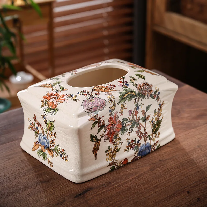 американски ретро керамична тъканна кутия декоративни орнаменти Европейски дворец хартия чекмедже хол хол масичка за кафе домакинство чекмедже3