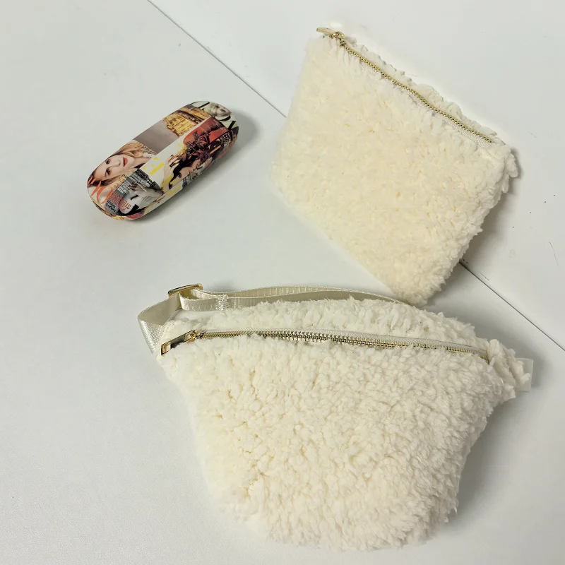Агнешка вълна кадифе козметична торбичка мека плюшена малка грим цип торбичка пътуване козметична чанта момичета жена монета чанта5