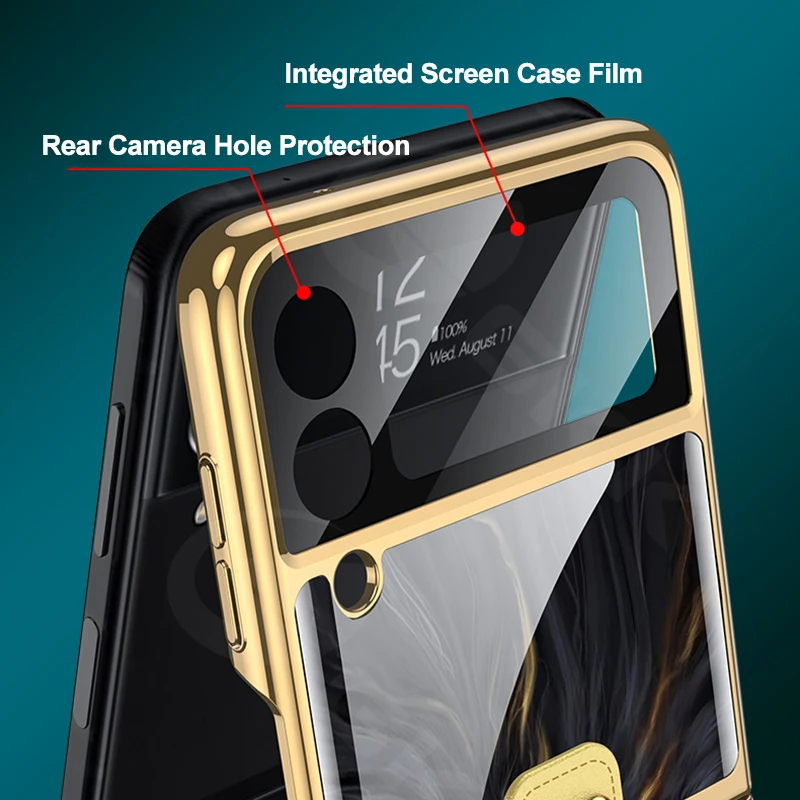 GKK Боядисан калъф от закалено стъкло за Samsung Galaxy Z Flip 3 Case Всички включени галванични рамки Твърд капак за Galaxy Z Flip31
