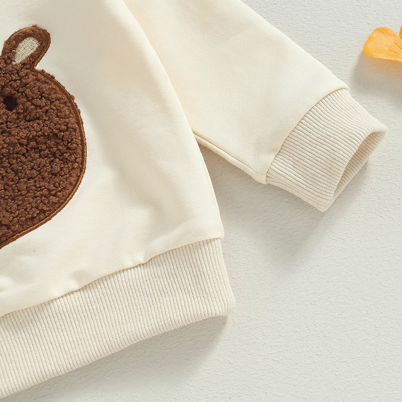 Пролетно есенно бебешко облекло 2Pcs есенни тоалети дълъг ръкав мечка бродерия върхове и джобни панталони комплект малки топли дрехи3