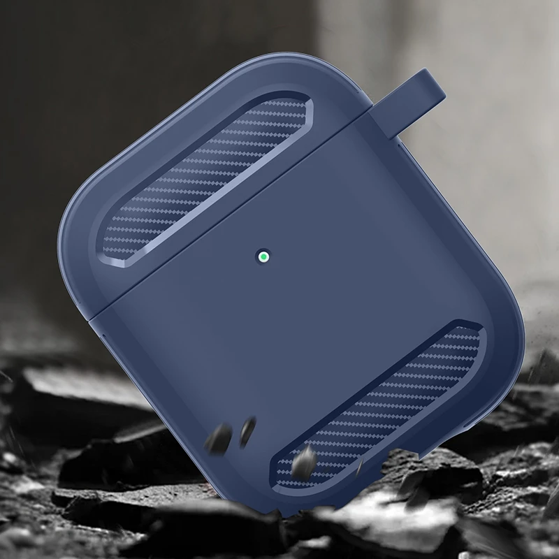 Калъфи за слушалки от въглеродни влакна за Apple AirPods 2 1 Сладък калъф Soft TPU Shell Shockproof Cover с ключодържател, сив1