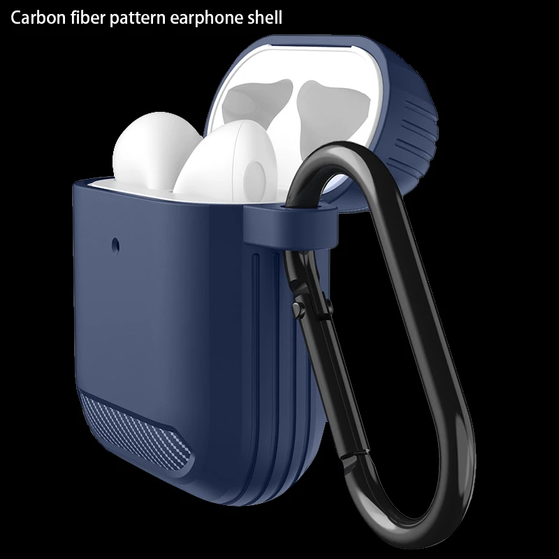 Калъфи за слушалки от въглеродни влакна за Apple AirPods 2 1 Сладък калъф Soft TPU Shell Shockproof Cover с ключодържател, сив5