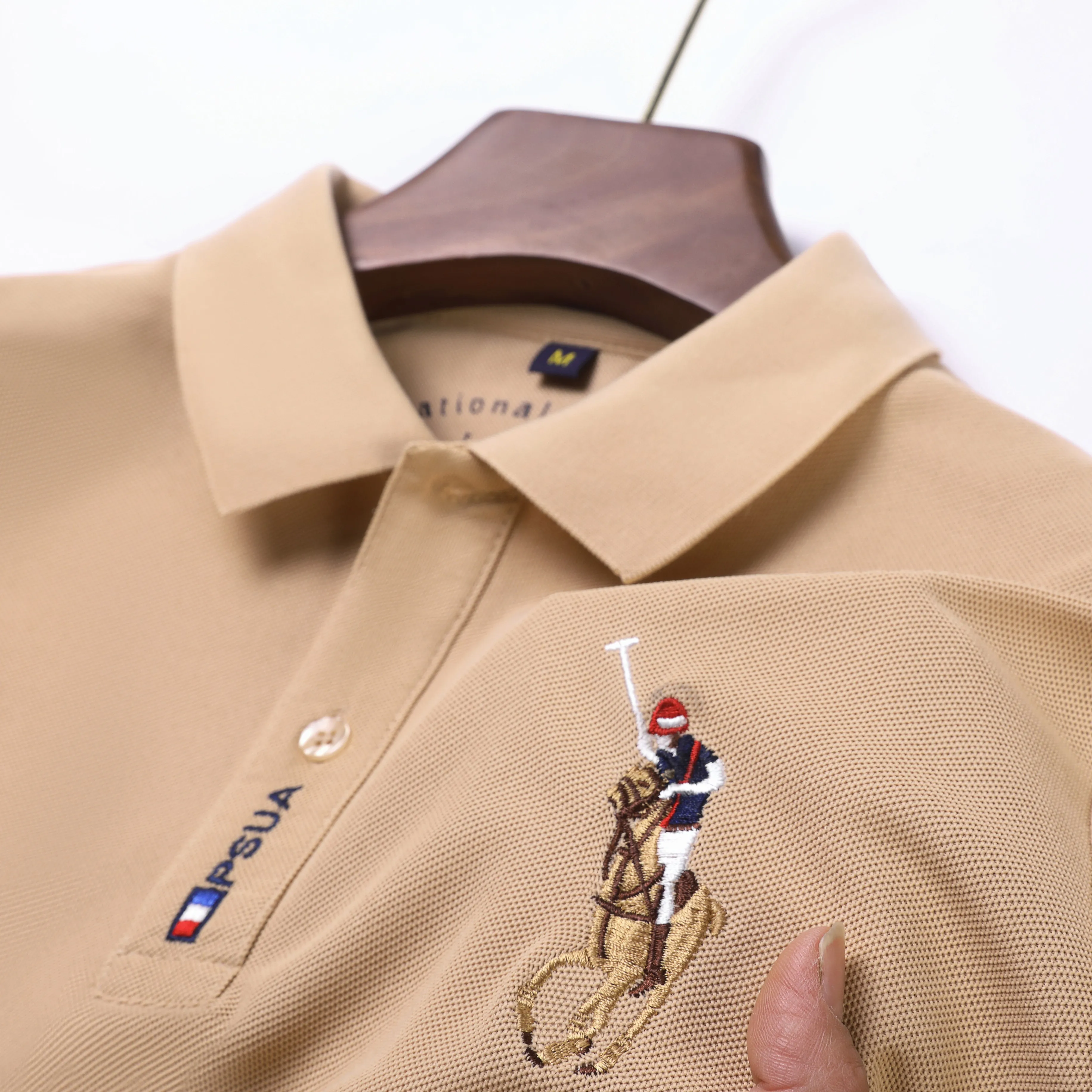 Висококачествени мъже Чист памук бродирани POLO ризи 2023 Есен Нов висок клас бизнес отдих Спортна ревера Тениска с дълъг ръкав0