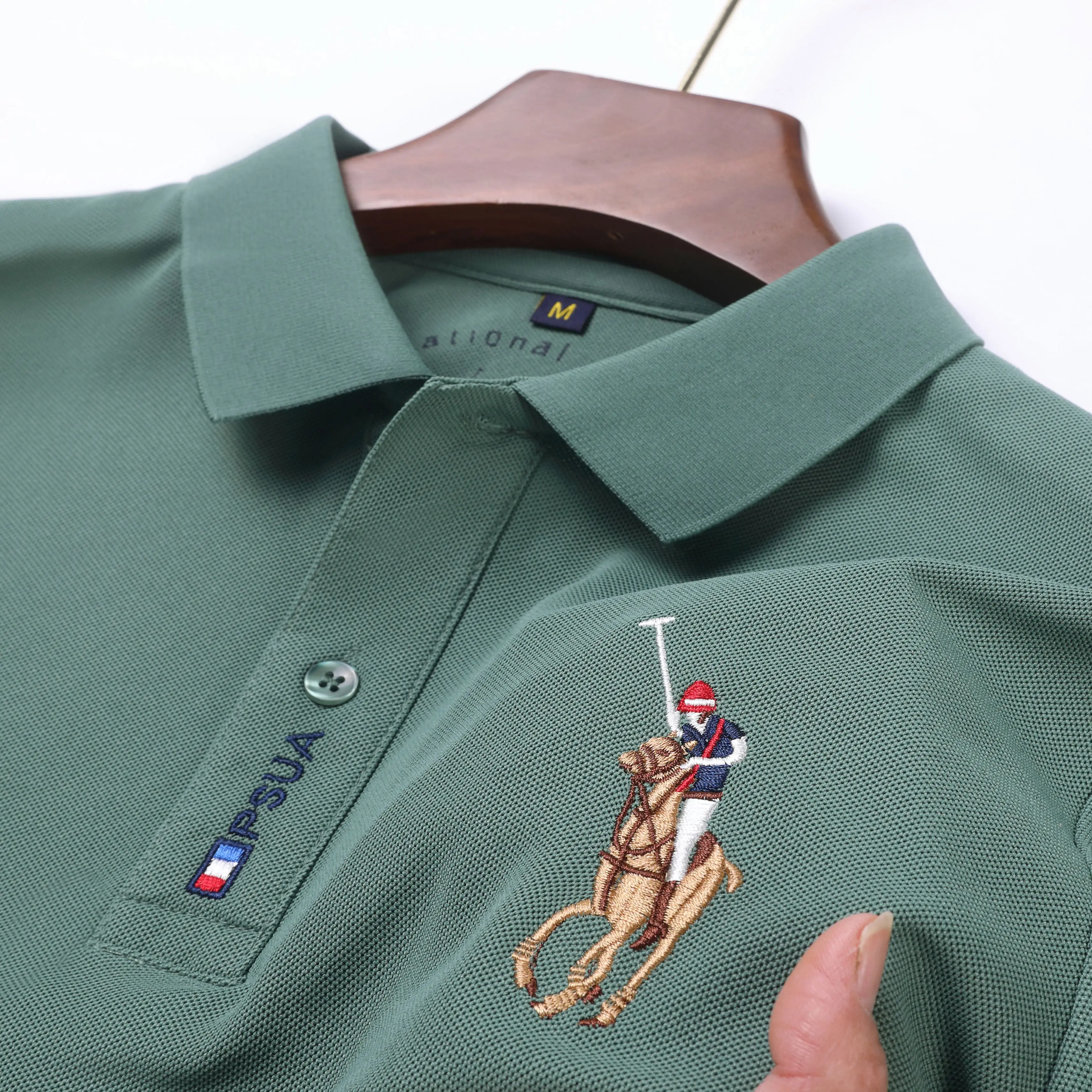 Висококачествени мъже Чист памук бродирани POLO ризи 2023 Есен Нов висок клас бизнес отдих Спортна ревера Тениска с дълъг ръкав1