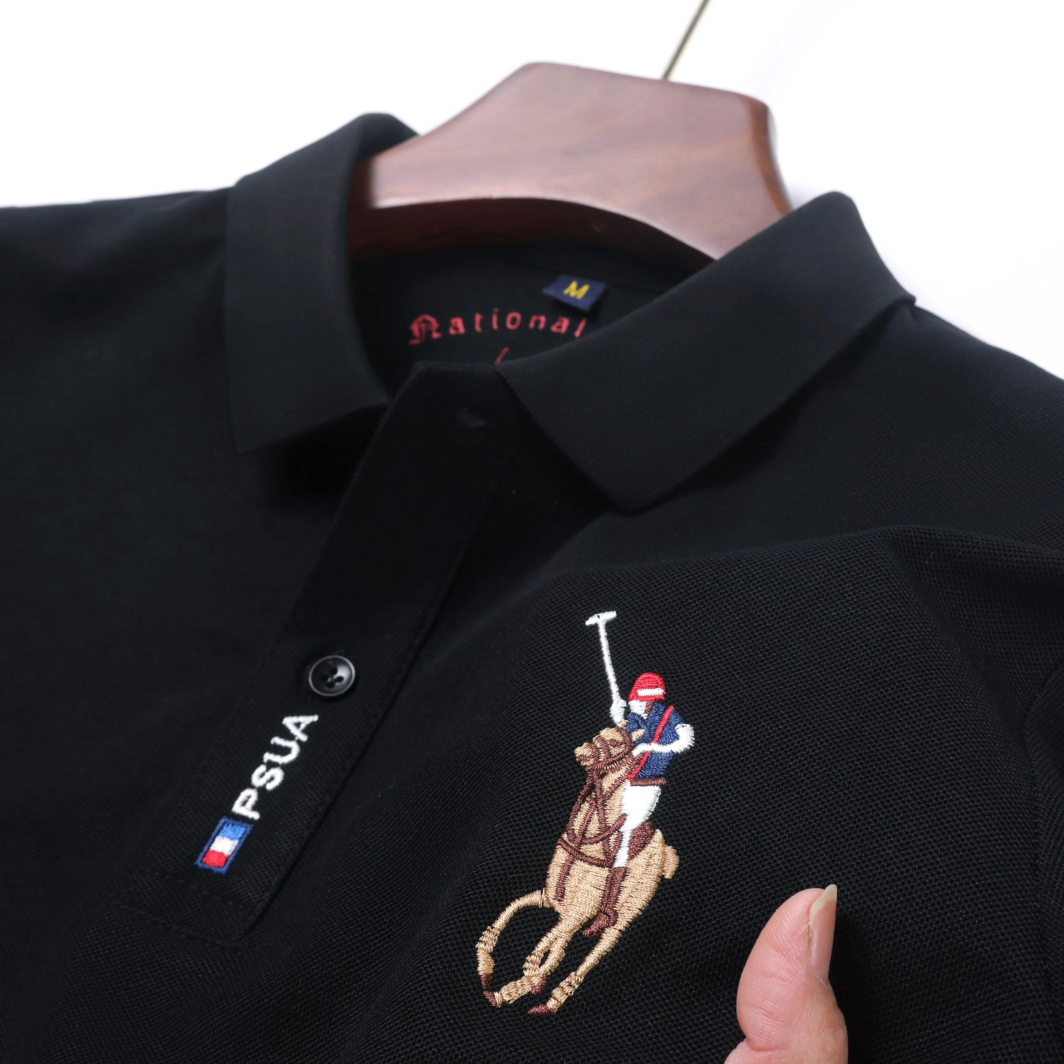 Висококачествени мъже Чист памук бродирани POLO ризи 2023 Есен Нов висок клас бизнес отдих Спортна ревера Тениска с дълъг ръкав2
