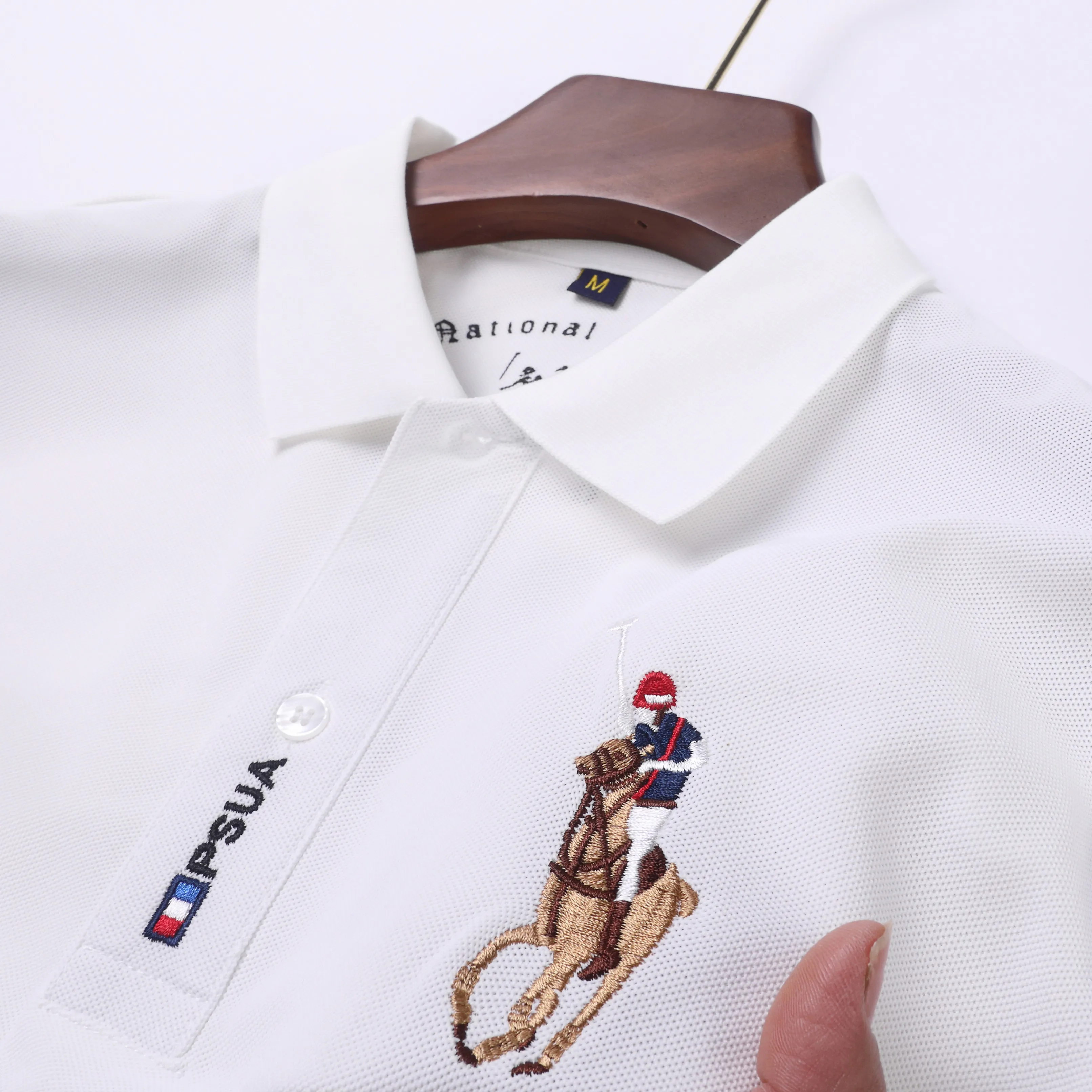 Висококачествени мъже Чист памук бродирани POLO ризи 2023 Есен Нов висок клас бизнес отдих Спортна ревера Тениска с дълъг ръкав3