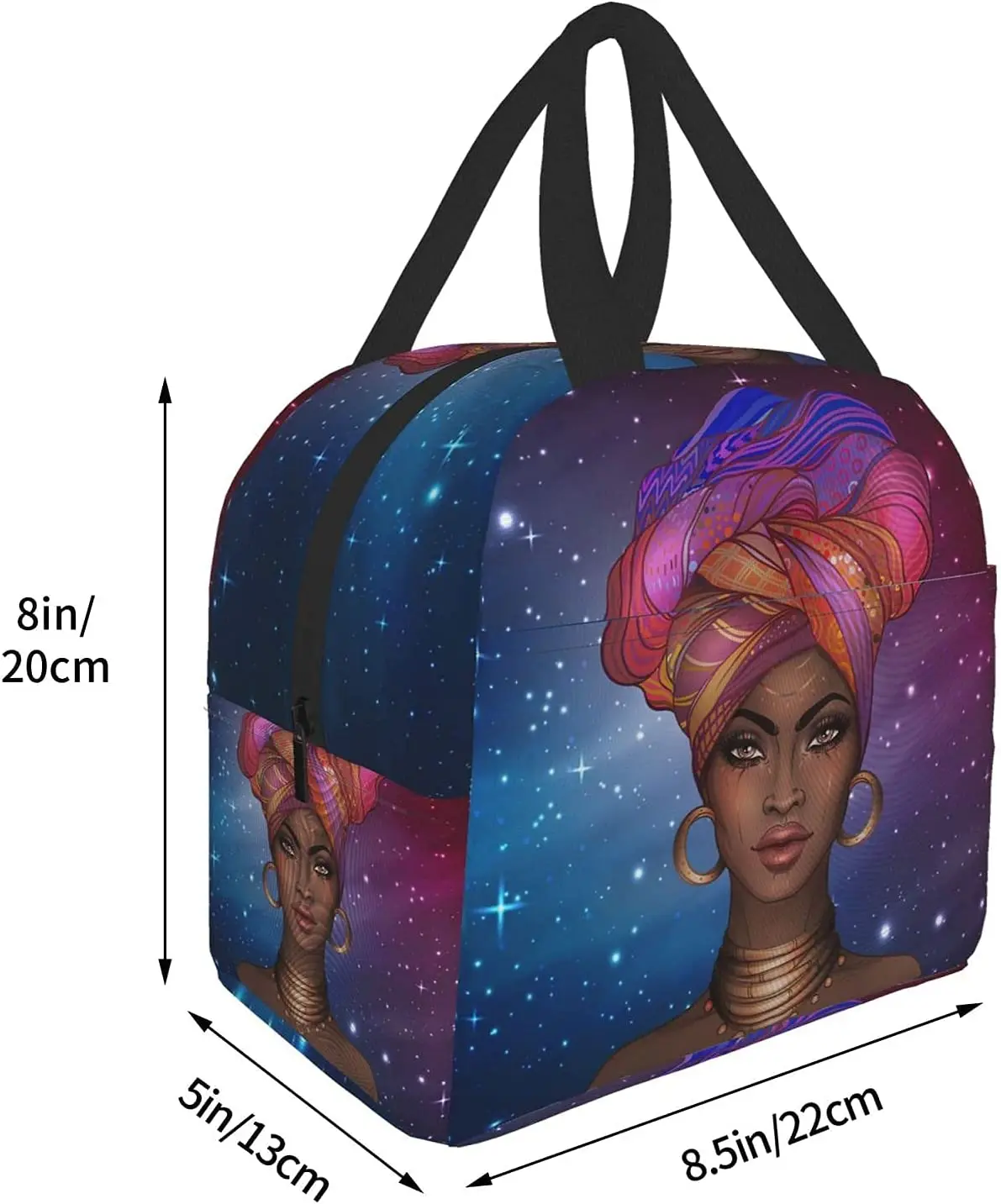 афро-американска жена Звездна галактика фон обяд чанта компактен голяма пазарска чанта за многократна употреба обяд кутия контейнер за жени мъже1