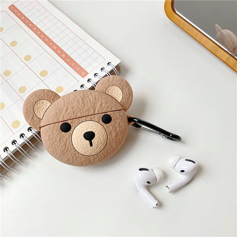карикатура кафява мечка кафе сладък силиконови калъфи за Apple Airpods 1 2 3 Pro безжична слушалка зареждане капак за Airpods случай кутия4