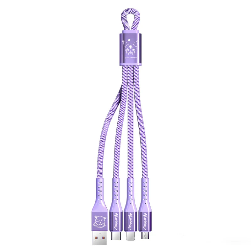 Sanrio Kuromi 66W супер бърз кабел за данни за зареждане с едно плъзгане три универсални 6A кабел за зареждане на подаръци три в едно5
