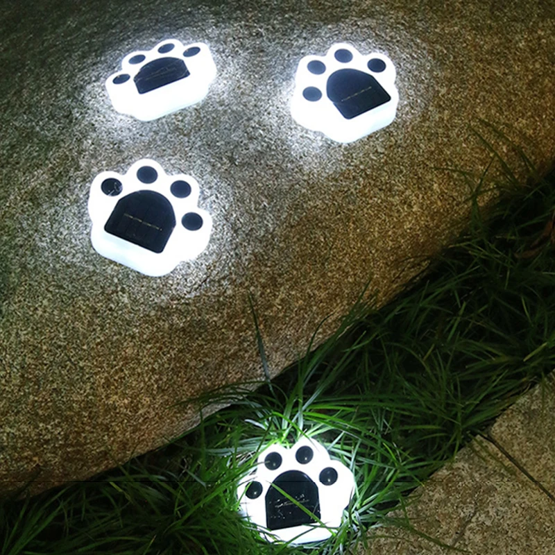 4pcs външни слънчеви светлини LED котка лапа слънчева градинска светлина стена лампа слънчева лампа улични светлини за пешеходна пътека двор осветление котка животно0