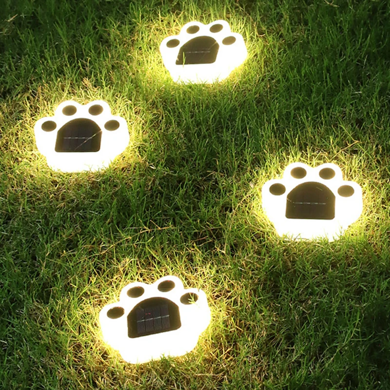 4pcs външни слънчеви светлини LED котка лапа слънчева градинска светлина стена лампа слънчева лампа улични светлини за пешеходна пътека двор осветление котка животно1