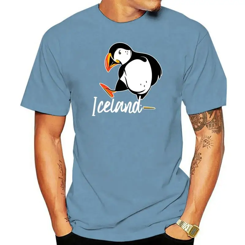 Iceland риза с пуфин птица тениска за мъже, цвят черен, флот, размер S-3Xl Harajuku тениска0