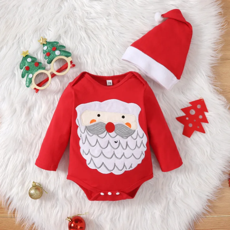 Umorden 0-24M Унисекс бебе Дядо Коледа печат гащеризон Коледа костюм дрехи облекло1