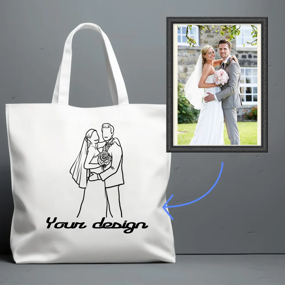 Портретна пазарска чанта с лого за печат по избор на вашите снимки мода платно пазаруване чанти за рамо пътна чанта0
