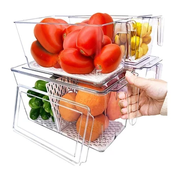 Контейнери за съхранение на храни Голям размер хладилник организатор контейнери с дръжки 4 пакет