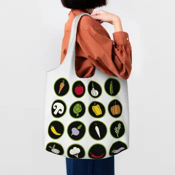 Рециклиране Здравословна храна Зеленчуци Пазарска чанта Жени Рамо платно голяма пазарска чанта Преносими вегански хранителни стоки Чанти за купувачи Чанти