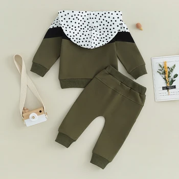 Малко дете бебе момчета есен екипировки дълъг ръкав точки печат пачуърк сива врана панталони комплект бебе бебешки дрехи