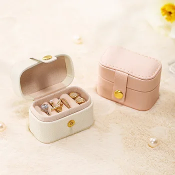 Нова корейска мини пръстен кутия момиче преносима кутия за бижута PU кожени обеци пръстен бижута кутия за съхранение
