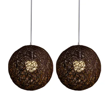 2X кафе бамбук ратан и конопена топка полилей индивидуално творчество сферичен ратан гнездо абажур