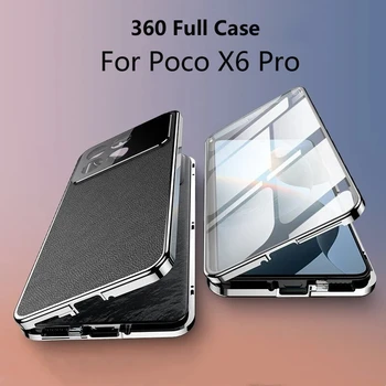 Калъф за Poco X6 Pro 360 Пълен закалено стъкло кожен капак за телефон за Xiaomi Poco X6Pro 5G Двустранна защитна броня Funda