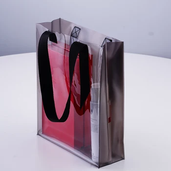Жени PVC чанта за купувачи Прозрачни матирано пластмасови торбички за дрехи Магазин за многократна употреба Пазарска чанта за козметично съхранение Подаръчна чанта