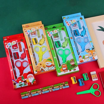 6Pcs/комплект Коледен канцеларски комплект Гумички за острилки Деца пишат рисуване молив подарък училище канцеларски материали