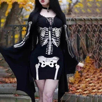 Дамска готическа рокля Batwing ръкави Хелоуин готическа рокля секси парти дълъг ръкав черно светци ден боди косплей рокля 2023