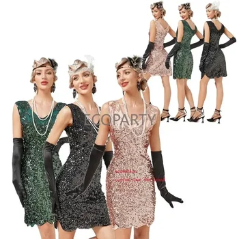 Ecowalson 1920s Flapper Dress Roaring 20s Great Gatsby Costume Dress Fringed Embellished Dress 20