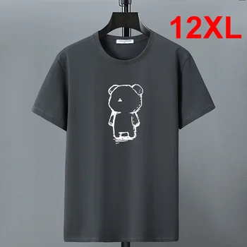 голям размер 10XL 12XL тениска лятна тениска мъже къс ръкав памучна тениска случайни O-образно деколте върхове тройници мъжки мечка печат Crewneck