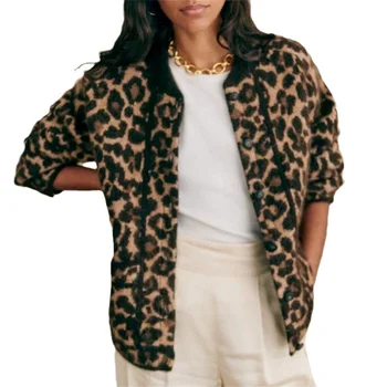 Cotton O-Neck есенно ново свободно небрежно леопардово дамско яке