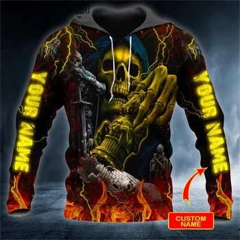 Име по избор Knight Rook Chess Death Skull 3D печат Унисекс сива врана Мъже Суитчър Streetwear Zip пуловер Casual Jacket Анцузи