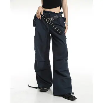 Широки крака парашутни панталони реколта 90-те панталони естетически карго панталони ретро Y2K жени висока улица шнур женски