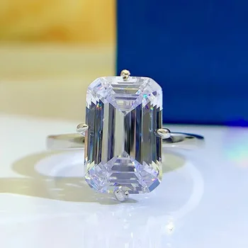 Пролет Qiaoer 925 стерлингово сребро 8 * 12MM изумрудено нарязани лаборатория сапфир високо въглеродни диаманти скъпоценен камък сватбен пръстен фини бижута
