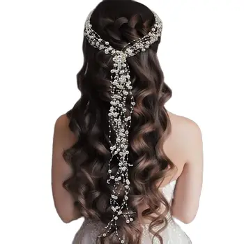 Западна сватба булчински шапка за булка ръчно изработени сватба кристал перла аксесоари за коса кристал лента за коса орнаменти