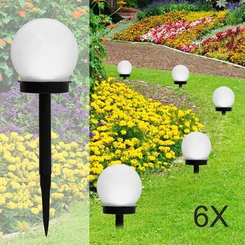 6PCS слънчева кръгла топка лампа LED градинска пътека наземни светлини кол осветление вътрешен двор пътека светлина слънчева лампа за косене на трева