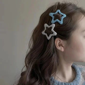Сладък цветен вълнен звезда форма щипки за коса за момичета деца прекрасна коса украсяват фиби деца аксесоари за коса