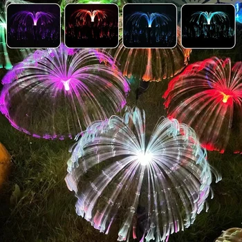 Слънчева външна градинска светлина Водоустойчива оптична медуза лампа за косене на трева Градина Вътрешен двор Вила Двор Декорация Цветни светлини Цвете