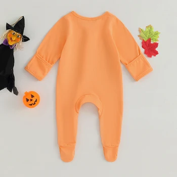Хелоуин новородено бебе момичета момчета гащеризон тиква дълъг ръкав гащеризон дрехи