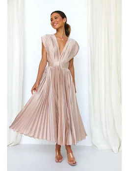 Дамски твърди дълги Midi рокля елегантен случайни мода изрязани без гръб пуловер нагънат елегантен парти рокля нов 2023