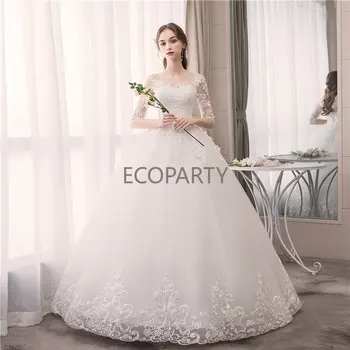 Сватбени рокли рокля етаж дължина реколта апликация половин ръкави булчински рокли сватба от Китай Турция Истанбул бяла рокля