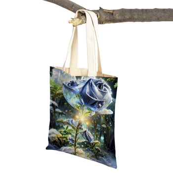 Rose пейзаж деца мъкна дама чанта купувач чанти за многократна употреба карикатура растение цвете двете едностранно случайни платно жени пазарска чанта