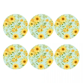 слънчогледи модел подложки за-напитки кожа увеселителен парк комплект от 6 за кафе маса housewarming кухня бар декор кръгла форма