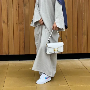 Simple Dubai Abaya Тънък плат Разделени маншети Странични джобове Свободна мюсюлманска рокля Ислямско облекло Случайни турски скромност Рамазан жени
